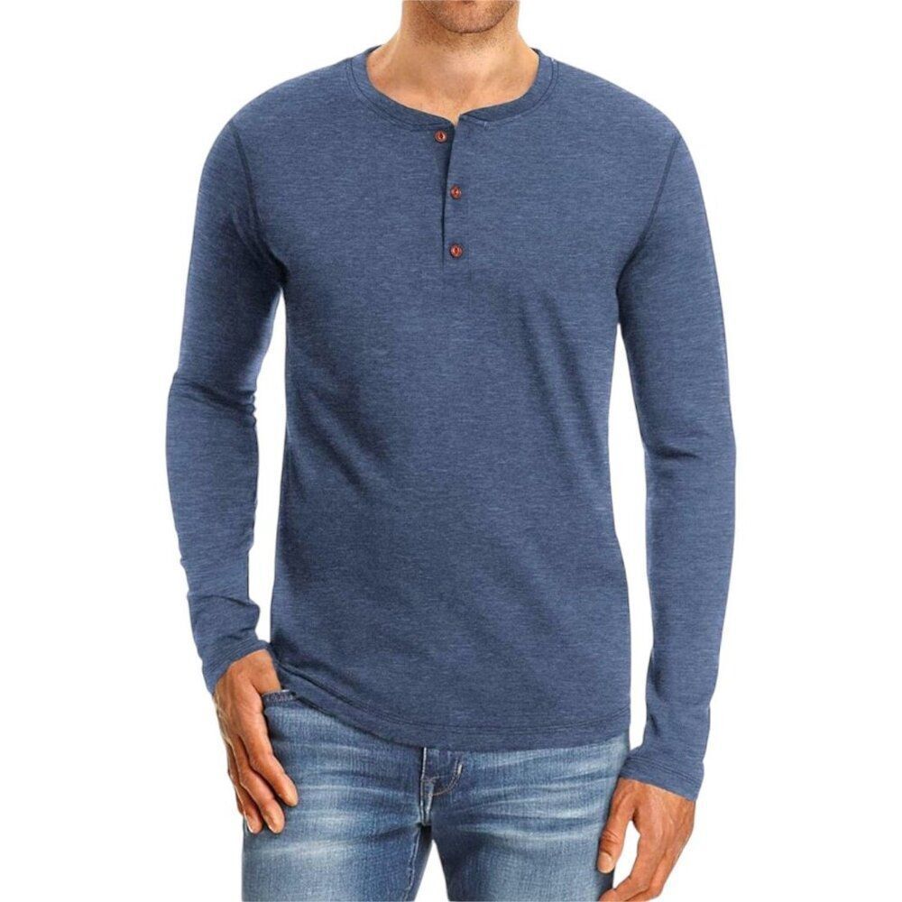 NWOT Nitagut Blue Long Sleeve Henley T-Shirt Sz L Slim Fit Thin LS Tee Pullover